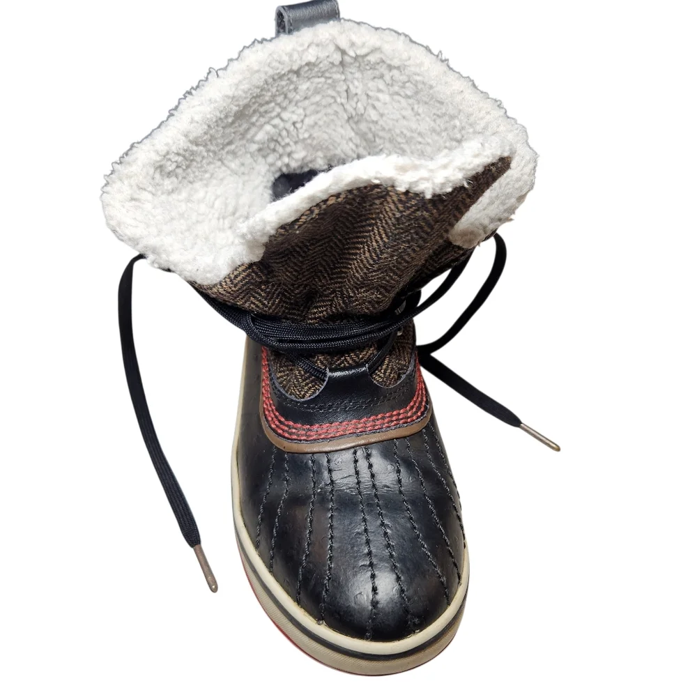 Sorel Tivoli II Herringbone Winter Snow Boot Insulated Black Fleece Duckboot 5.5